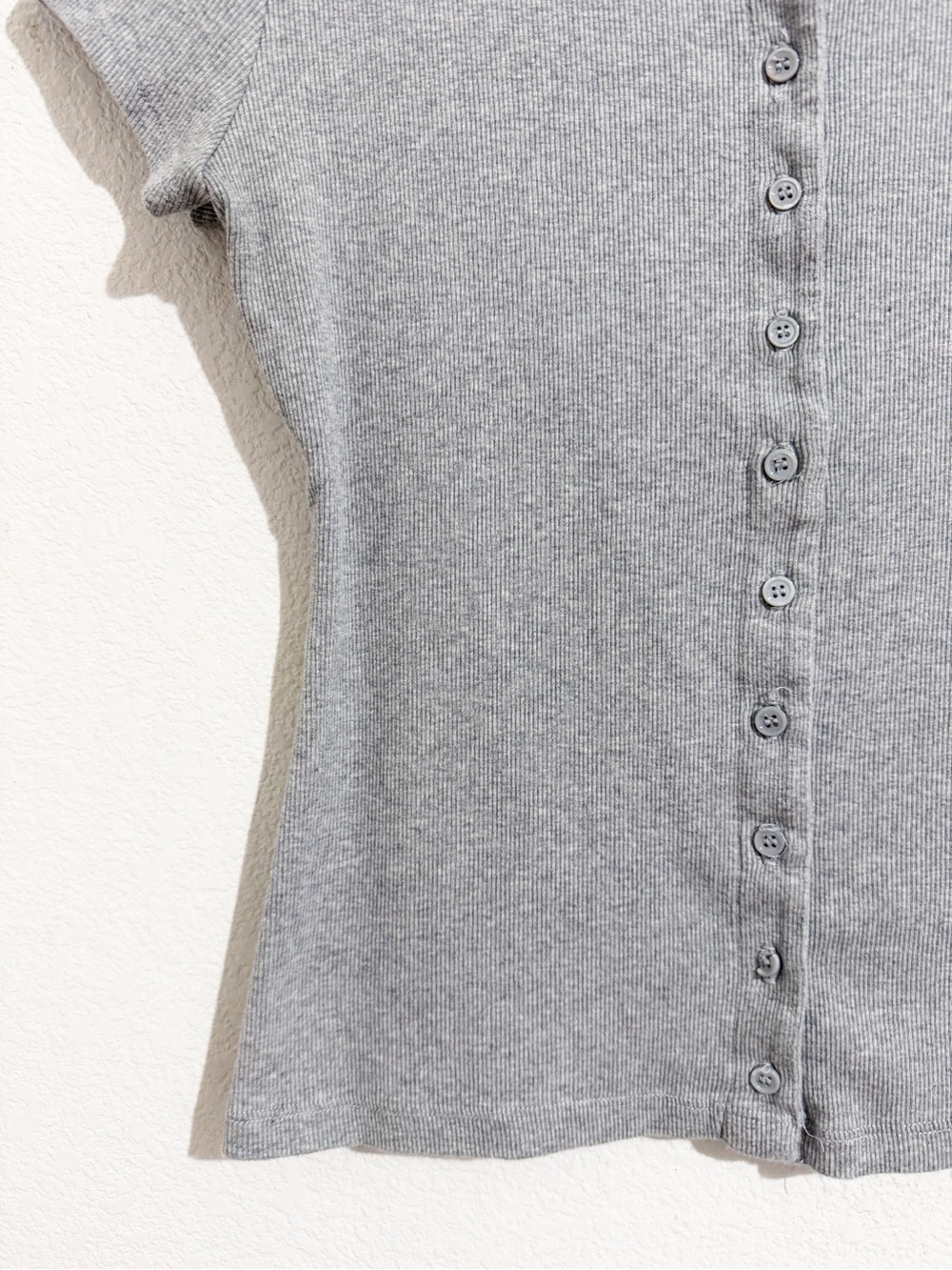 Reformation Raelynn Knit Ribbed Button Front Top in Heather Grey - Picture 8 of 11